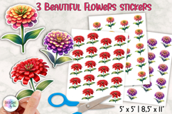 Floral Stickers, Zinnia Flowers Stickers, Printable Stickers Product Image 1