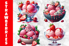 Strawberry Ice Cream Clipart, Strawberry Dessert Clipart Product Image 1