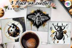 Black Ink Coasters, Floral Coasters, Elegant Golden Coaster Product Image 1