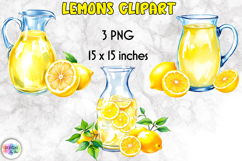 Watercolour Lemon Sorbet Clipart, Vibrant Lemons PNG Product Image 1
