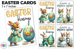 Easter Bunny Greeting Cards Cute Boho Printable, Hippie PNG Product Image 1