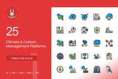 25 Climate &amp; Carbon Management Platforms Icons set. Product Image 1