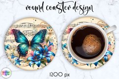 Vintage Butterfly Coaster, Vintage Music Paper with Flowers Product Image 1