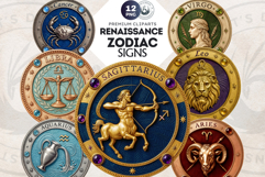Renaissance Zodiac signs Clipart Set, Astrology, horoscope Product Image 1