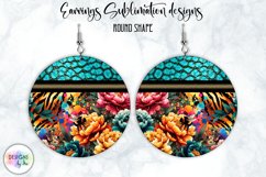 Peony and Sunflowers Earrings Sublimation | Round Earrings Product Image 1