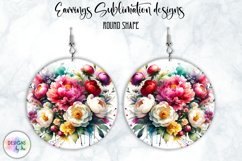 Peony Earrings Sublimation | Round Earrings PNG | Flowers Product Image 1