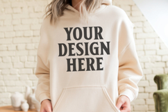 Sand Gildan 18500 Hoodie Mockup, Unisex Sweatshirt Mockup Product Image 1