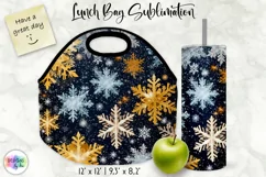 Shimmering Golden Snowflakes Lunch Bag | Snowflakes Tumbler Product Image 1