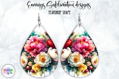 Peony Earrings Sublimation | Watercolour Peonies | Teardrop Product Image 1