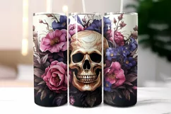 Scull with Pink Flowers Tumbler Wrap | Vintage Halloween PNG Product Image 2