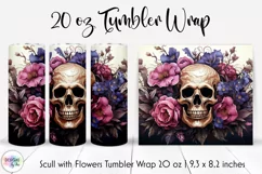 Scull with Pink Flowers Tumbler Wrap | Vintage Halloween PNG Product Image 1