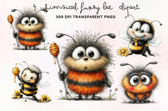 Whimsical Fuzzy Bee Clipart PNG Product Image 1