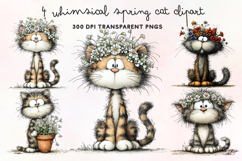 Whimsical Spring Cat Clipart PNG Product Image 1