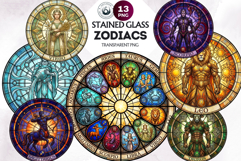 Stained Glass Zodiac Clipart Astrology Suncatcher Graphics Product Image 1