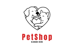 Pet Shop Logo Design with Dog and Cat in Heart Shape Line Product Image 1