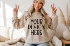 Sand Gildan 18000 Crewneck Sweatshirt Mockups,G18000 Product Image 1