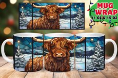 Winter Highland Cow Stained Glass Xmas Mug Wrap 11oz 15oz Product Image 1