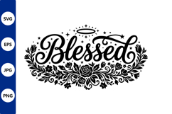 Blessed floral vector word art with halo Product Image 1