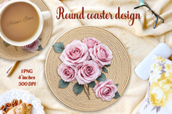 Delicate vintage floral round coaster sublimation design png Product Image 1