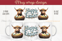Easter highland cow with eggs mug wrap sublimation designs Product Image 1