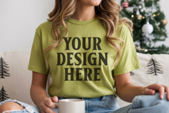 Christmas Bella Canvas 3001 Leaf Shirt Mockup ,Trandy Mockup Product Image 1