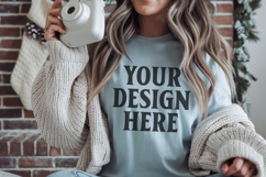 Bella Canvas 3001 Light Blue Christmas Shirt Mockup, Trandy Product Image 1