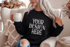 Black Gildan 18000 Sweatshirt Mockup,G18000 Crewneck Sweatsh Product Image 1