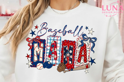 Preppy Baseball Mama Bow Glitter Png, Baseball Game Day Png Product Image 1