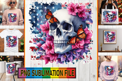 BLISSFUL TSHIRT Sublimation PNG, Skull USA Product Image 1