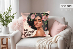 Afro Girl /Woman braided hair Pillow Design, Black Queen PNG Product Image 1