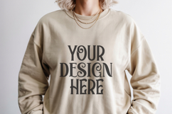 Sand Gildan 18000 Mockup, Sweatshirt Crewneck Mockups Product Image 1