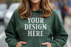 Forest Green Gildan 18500 Hoodie Sweatshirt Mockup, 185 mo Product Image 1