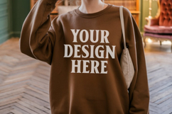 Gildan 18000 Dark Chocolate Mockup , Crewneck Sweatshirt Boh Product Image 1