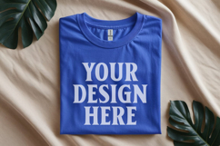Gildan 64000 Royal Blue Folded Tshirt Mockup Product Image 1