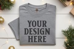 Gildan 5000 Sport Grey Folded Christmas Mockup, G5000 mockup Product Image 1