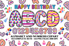 Happy Birthday Alphabet, birthday letters doodle clipart Product Image 1
