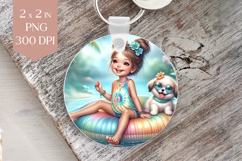 Summer Pool Girl and Puppy Keychain PNG Product Image 1