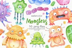 Watercolor Monsters Clipart - PNG Files Product Image 1