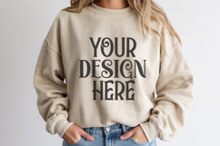 Sand Gildan 18000 Mockup, Sweatshirt Crewneck Mockups Product Image 1