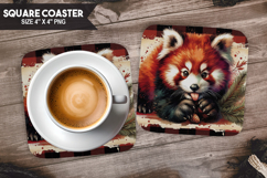 Panda, Animal coaster, Buffalo Plaid Square Coaster PNG Product Image 1