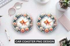 Fish Flower Car Coaster Sublimation| Animal Coaster PNG Product Image 1