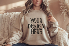 Sand Gildan 18000 Crewneck Sweatshirt Mockups,G18000 Product Image 1