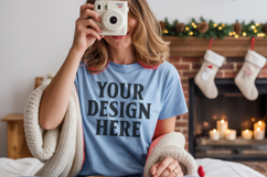 Bella Canvas 3001 Light Blue Christmas Shirt Mockup, Trandy Product Image 1