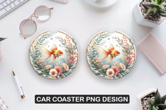 Fish Flower Car Coaster Sublimation| Animal Coaster PNG Product Image 1