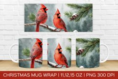 Christmas Red Cardinal Mug Wrap|Christmas Sublimation Design Product Image 1