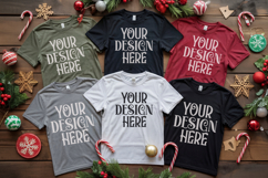 Christmas Family Matching Shirt Mockup | Cozy Boho Flat Lay Product Image 1