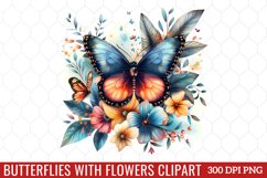 Butterflies With Flowers Clipart Product Image 1