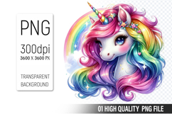 Cute Unicorn, Animal Sublimation Clipart PNG Product Image 1