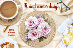 Delicate vintage floral round coaster sublimation design png Product Image 1