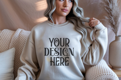 Sand Gildan 18000 Crewneck Sweatshirt Mockups,G18000 Product Image 1